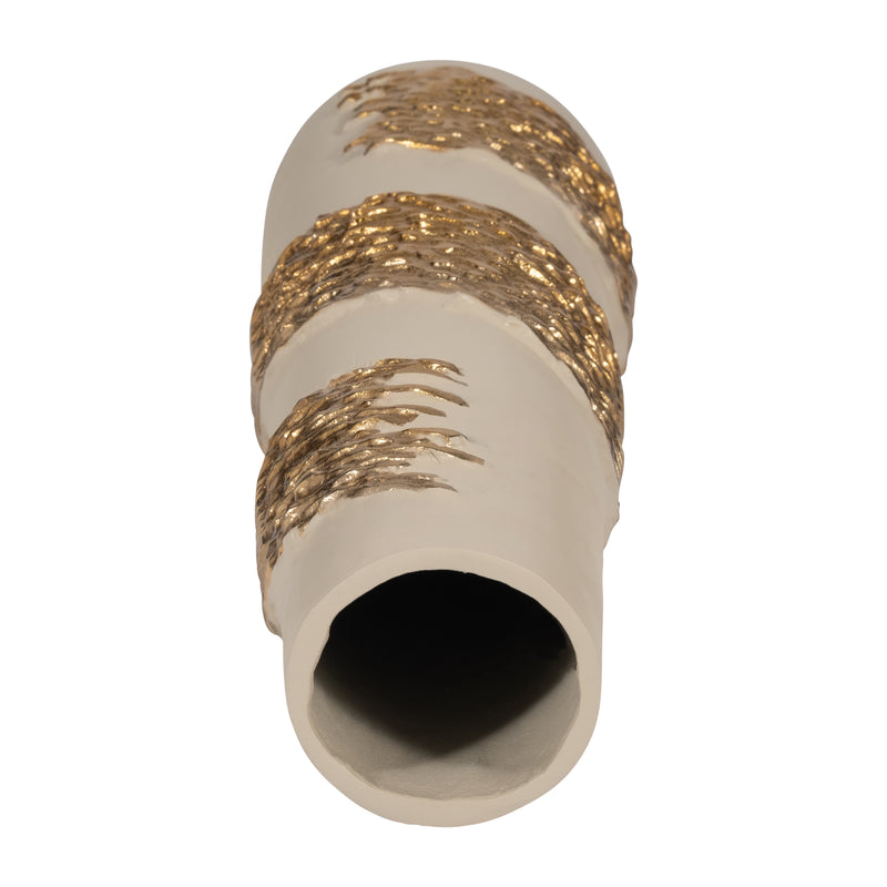 Glass, 18" Aluminum Wrapped Vase, White/gold