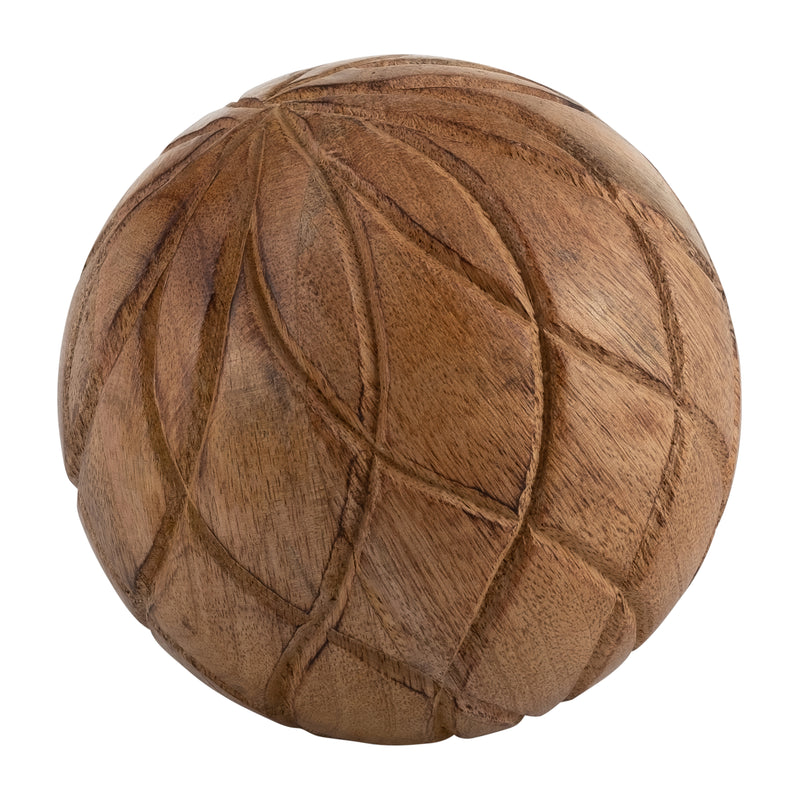 WOOD, 5" TEXTURED ORB, BROWN