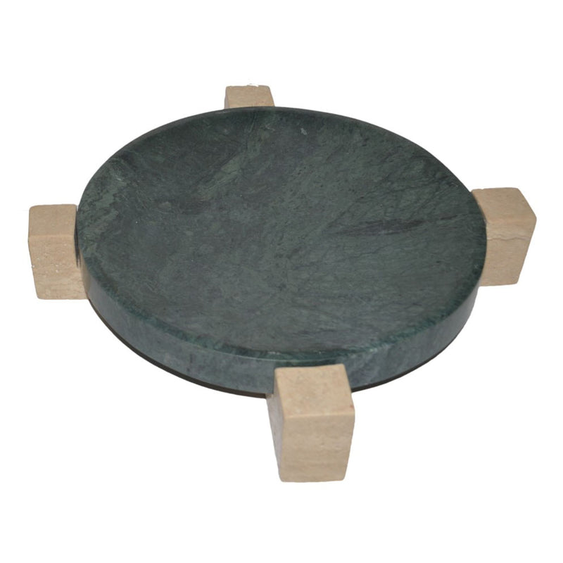 15" Archer Large Green Marble And Travertine Tray