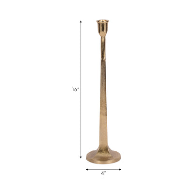 METAL, 16" SQUARED OFF TAPER CANDLEHOLDER, GOLD