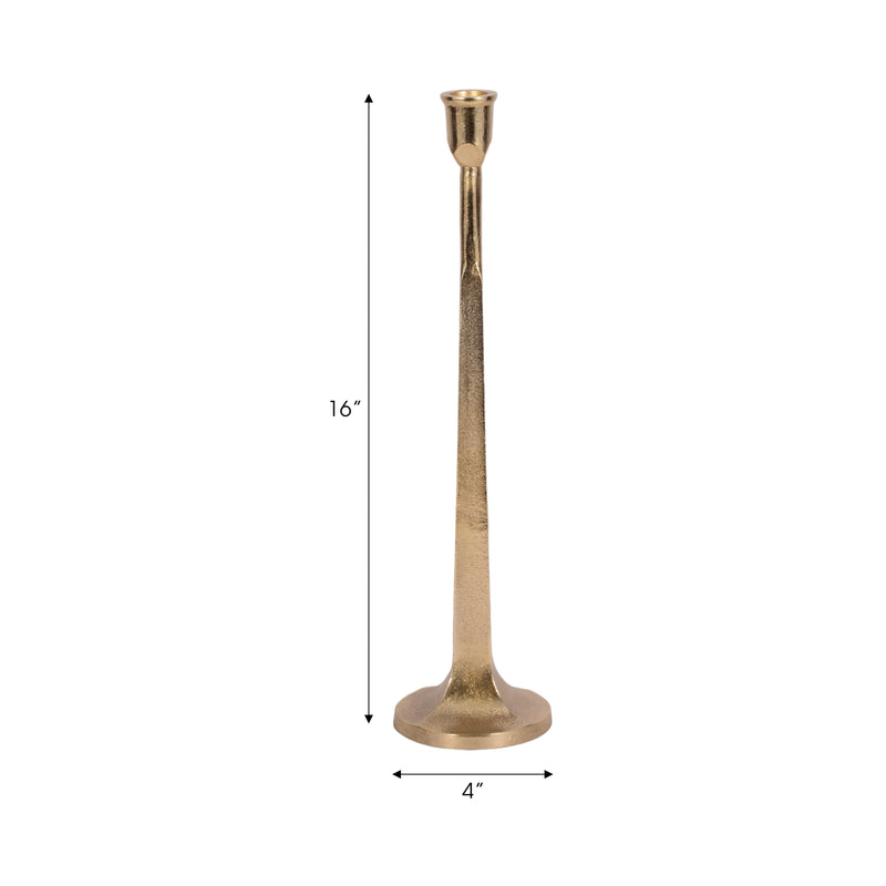 METAL, 16" SQUARED OFF TAPER CANDLEHOLDER, GOLD