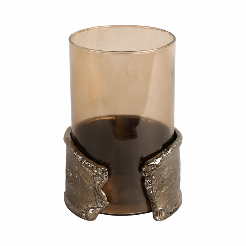 8" MAPUTO SM CANDLE HOLDER GLASS, BROWN