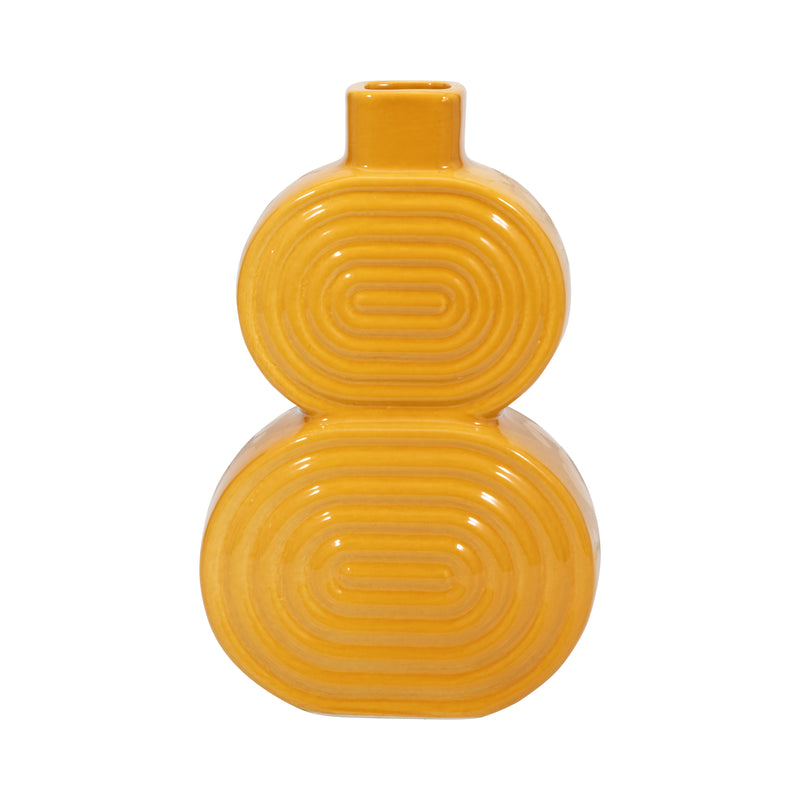 CER, 10" STACKED CIRCLES VASE, MUSTARD GOLD