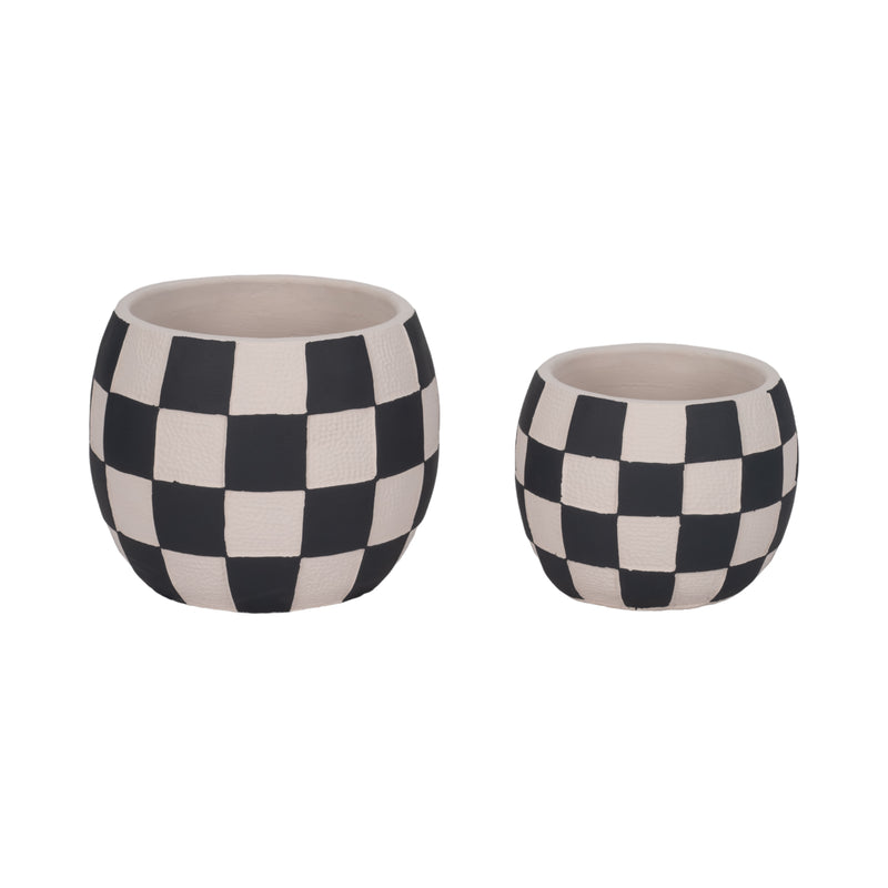 8" Checkerboard Rounded Planter, Black/white