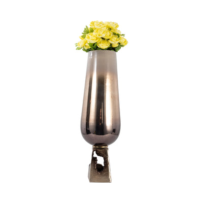 GLASS, 26"H VASE W/ METAL BASE, CHAMPAGNE