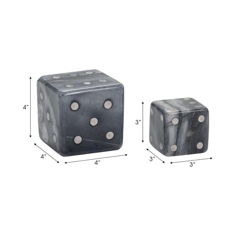 S/2 3/4" Mistry Grey Marble Dice