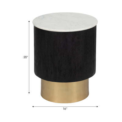 20" Gold Pedestal Accent Table Marble Top, Wht/blk