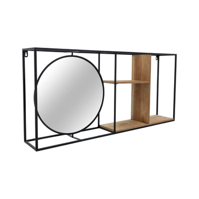 METAL/WOOD 34"L WALL SHELF WITH MIRROR, BLACK/BROW