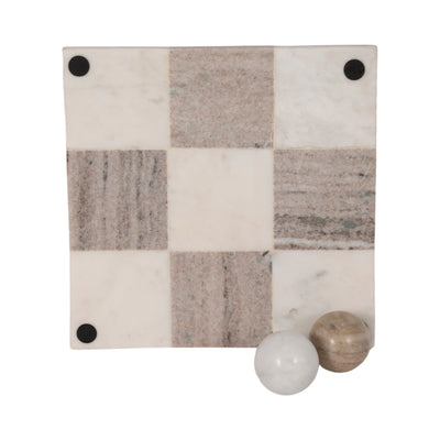 9" Marble Tic-tac-toe, White/beige