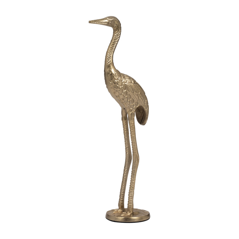 Metal, 16" Standing Crane, Gold