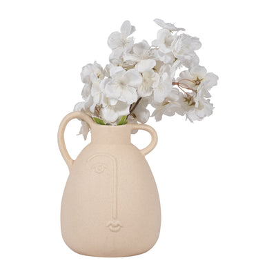 Cer, 8" Face Vase W/ Handles, Ivory