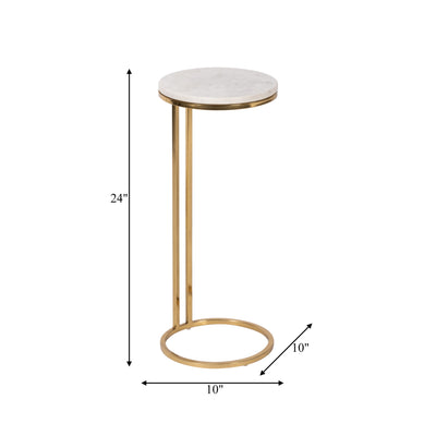 METAL/MARBLE, 10"DX24"H DRINK TABLE, WHITE/GOLD