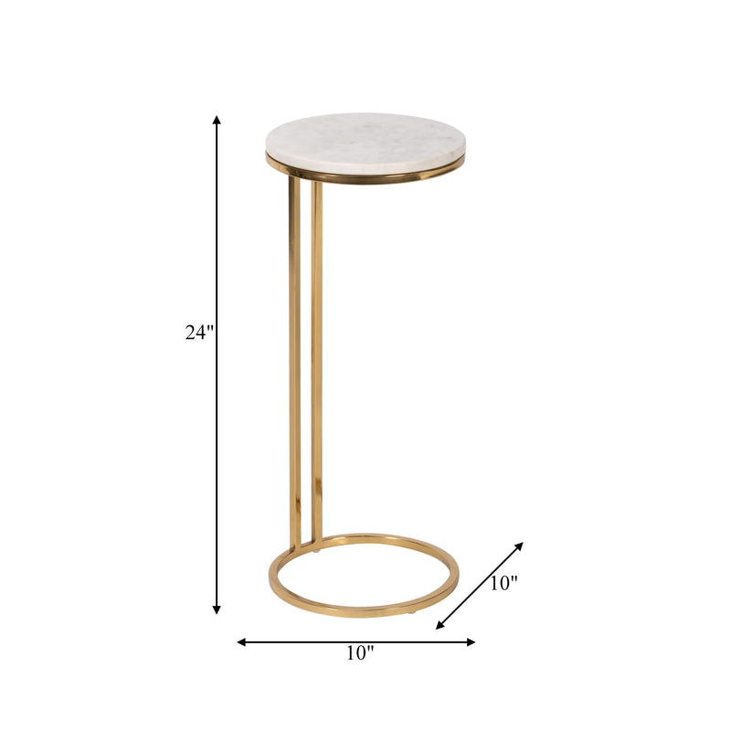 METAL/MARBLE, 10"DX24"H DRINK TABLE, WHITE/GOLD