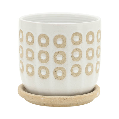 S/2 5/6" CIRCLES PLANTER W/ SAUCER, WHITE