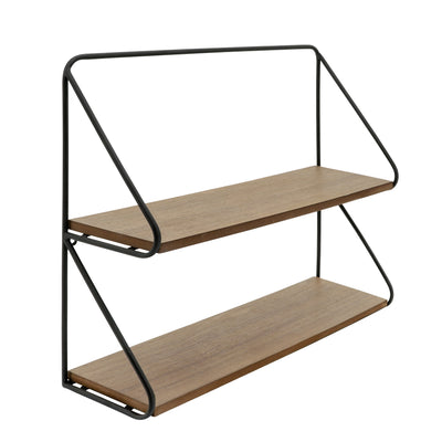 Metal /wood 20" 2 Tier Wall Shelf, Black/brwn