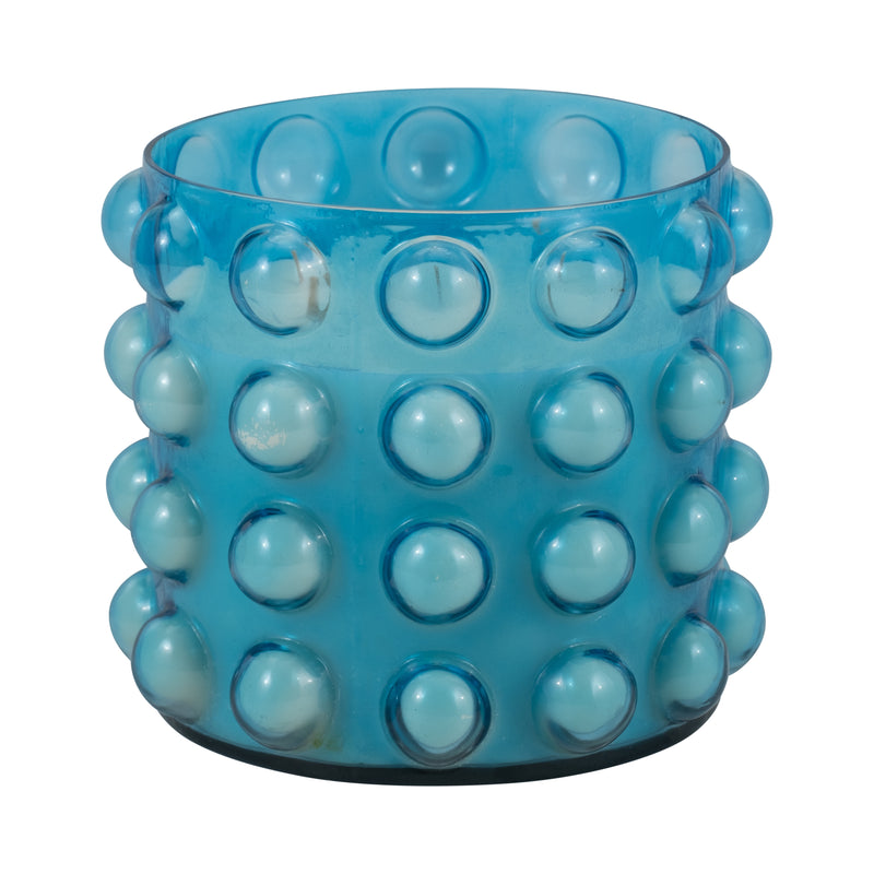 Glass, 9" 81 Oz Bubble Candle, Blue