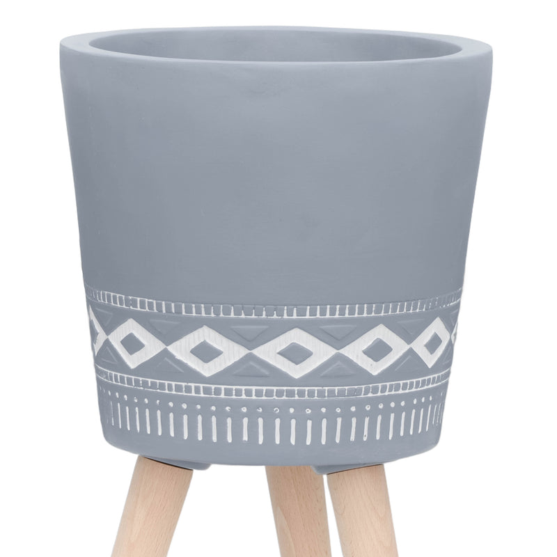 S/2 10/12" DIAMOND PLANTER W/ WOOD LEGS, GRAY (KD)