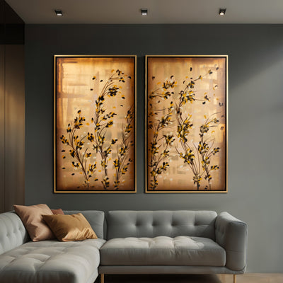 S/2 71x59 Hand Painted Wildflowers, Gold