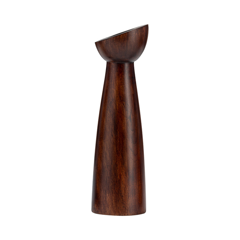 WOOD, 11"H SLANTED CANDLE HOLDER, BROWN