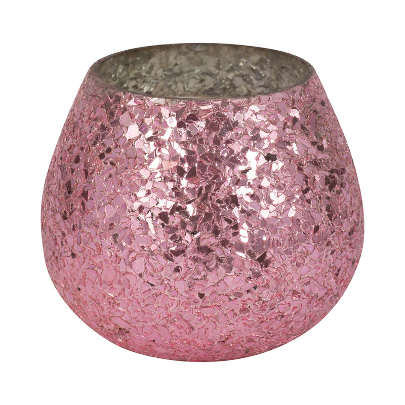 Glass, 5" 17 Oz Crackled Scented Candle, Pink