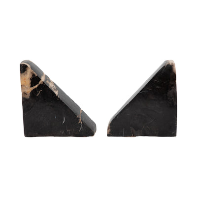 S/2 6" Triangular Petrified Wood Bookends, Natural