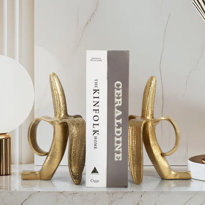 Metal, S/2 9" Banana Bookends, Gold