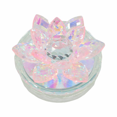 GLASS TRINKET BOX CLEAR W/BLUSH LOTUS TOP