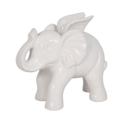 CERAMIC 7" ELEPHANT ANGEL FIGURINE, WHITE