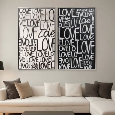 S/2 71x59 Hand Painted Love Scribble, Black/white