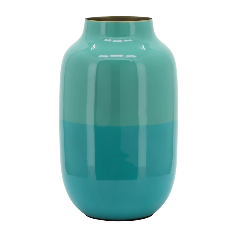 METAL 12" URN VASE, GREEN