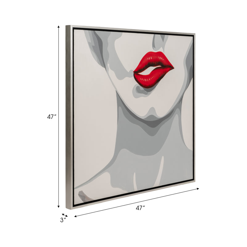 47x47 Hand Painted Lip Bite, White