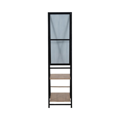 63" Standing Mirror W/ Wood Shelves, Black/natural