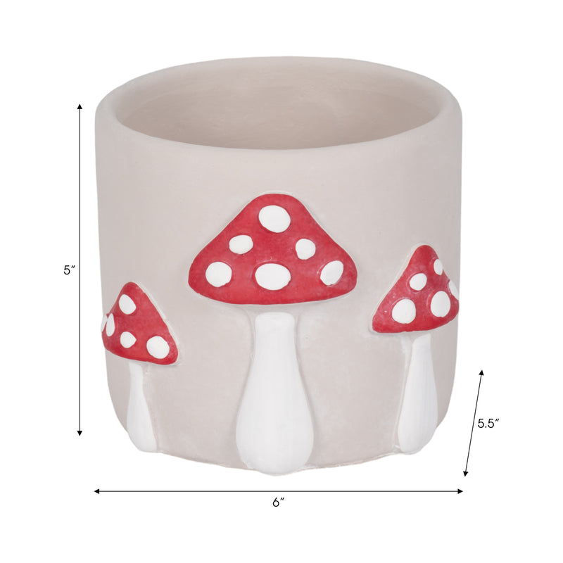 6" Magic Mushroom Applique Planter, Red/white