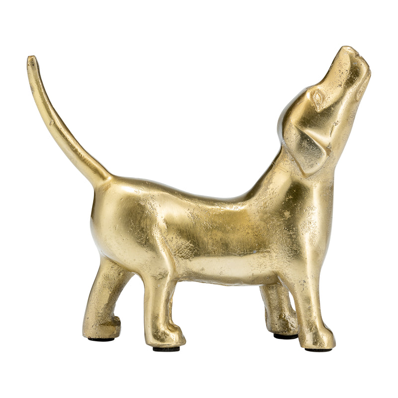 8"L METAL, DECO HOWLING DOG, GOLD