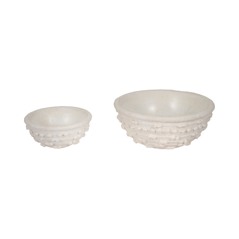 S/2 8/12" Textured Knobby Knot Bowls, White