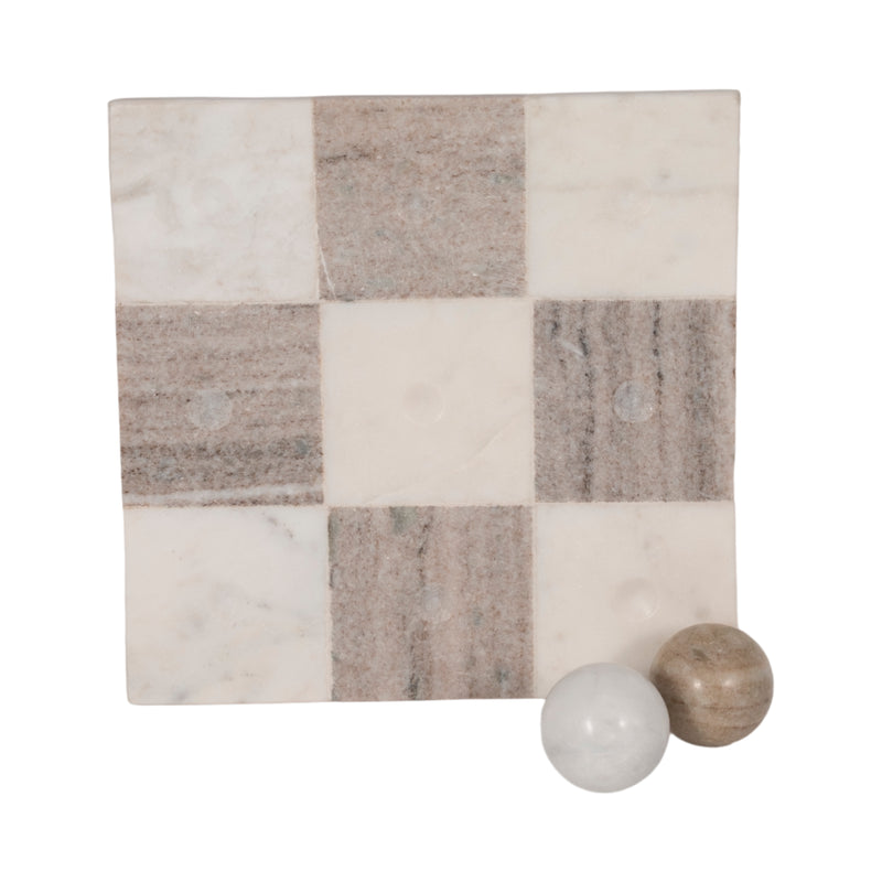 9" Marble Tic-tac-toe, White/beige