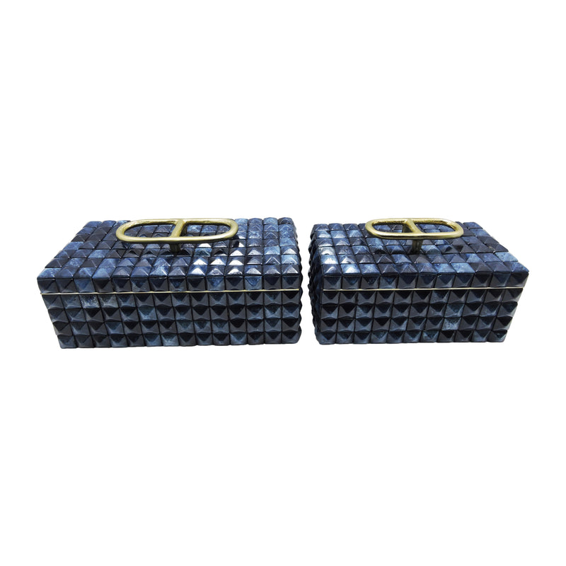 S/2 11/14" Bente Blue Resin Boxes