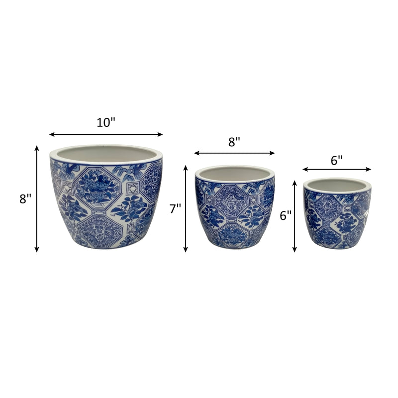 CER, S/3 6/8/10" CHINOISERIE PLANTERS, BLUE/WHITE