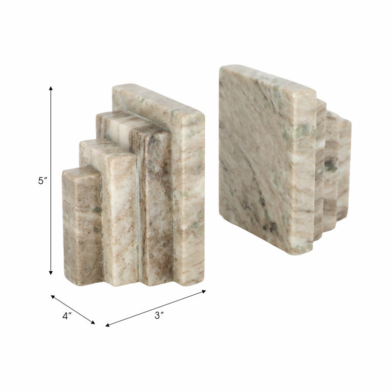 S/2 5" Onyx Marble Block Bookends, Tan