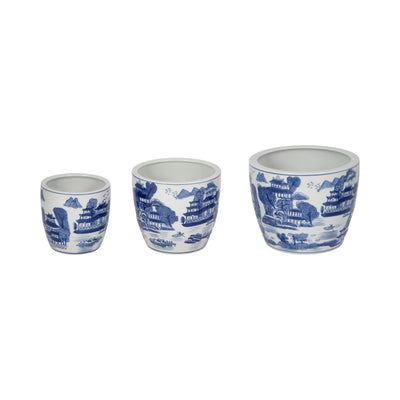 CER, S/3 6/8/10" CHINOISERIE PLANTERS, BLUE/WHITE