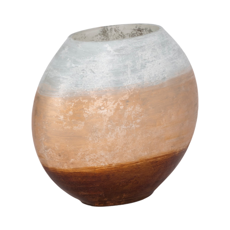 10" Gold Ombre Round Vase, White/gold