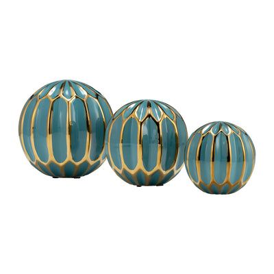 CER S/3 4/5/6" ORBS, TURQ/GOLD