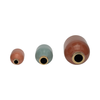 S/3 7/9/12" Jefford Metal Bottle Vases, Terracotta