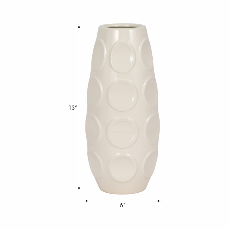 STONEWARE, 13" CIRCLE EMBOSSED VASE, COTTON