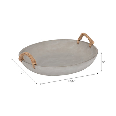 12" Cement Bowl W/ Woven Handles, Grey