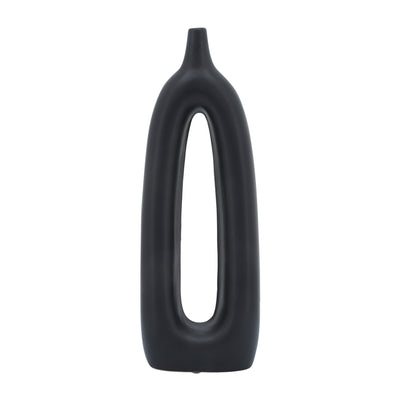 CER, 14"H OPEN CUT-OUT VASE, BLACK