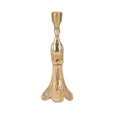 10" Peacock Taper Candle Holder, Gold