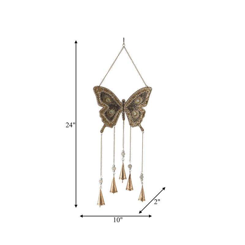 Metal, 24" Mosaic Butterfly Chime, Gold