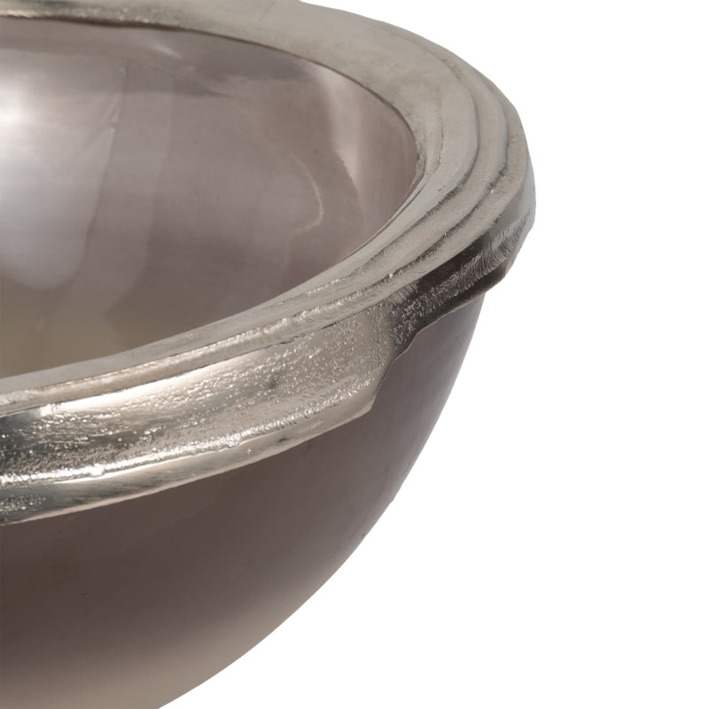 GLASS, 15"D BOWL W/ SILVER BASE, TAUPE NICKEL