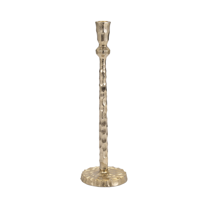 METAL, 15" HAMMERED TAPER CANDLEHOLDER, GOLD